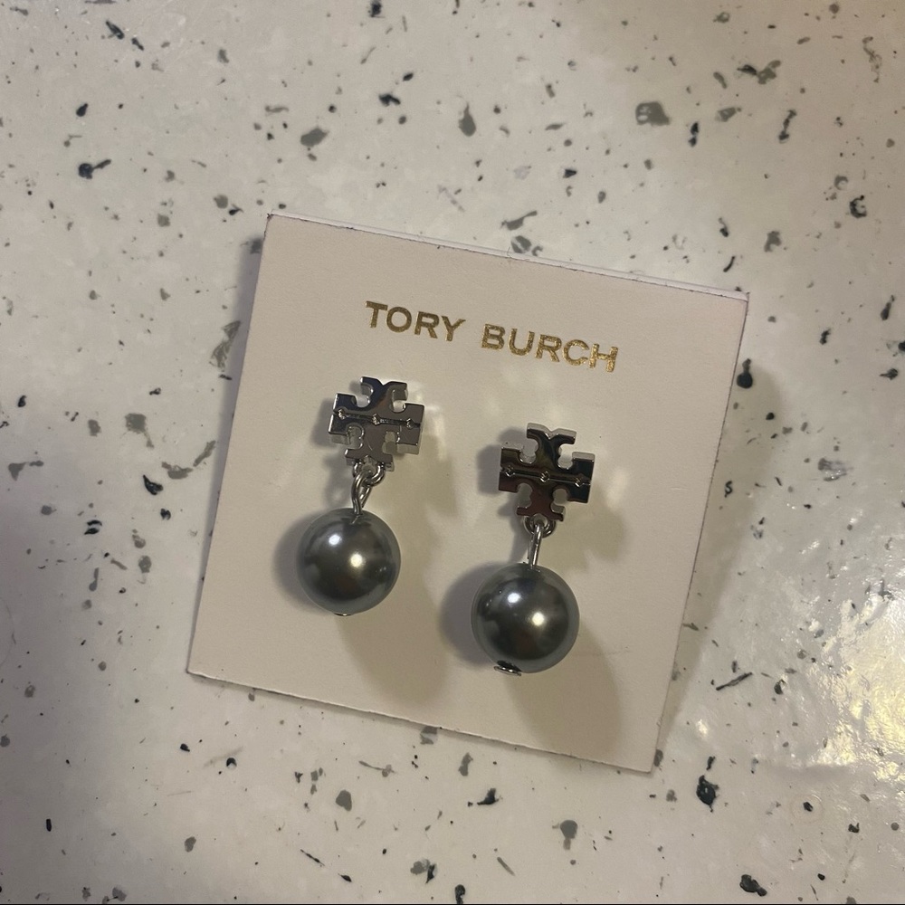 Tory Burch Logo Pearl Drop Earrings